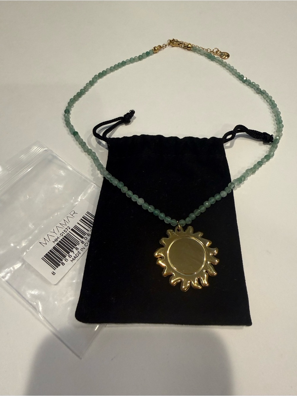 NEW Mayamar Natural Green Beaded Gold Sun Pendant Necklace - Picture 3 of 9